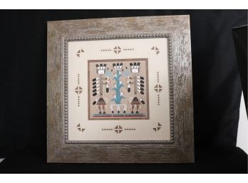 Framed Santa Fe Style Sand Art In A Wooden Frame, Very Nice Piece Signed By Artist On Back