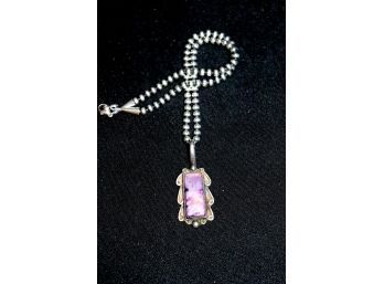 Sterling Beaded Necklace & Long Pendant With Purple Stone