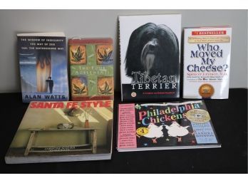 Collection Of Books Titles Include Santa Fe Style, The Four Agreements, Tibetan Terrier & Philadelphia Chicken