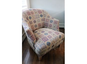 Ethan Allen Arm Chair With A Quality Tapestry Style Fabric