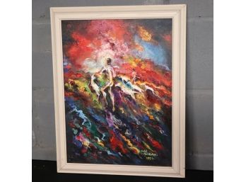 Leo Hogan Signed Painting 1996 In Frame