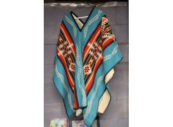 Reversible Poncho Made In USA Wool & Cotton - One Size Fits Most
