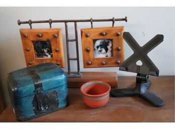 Decorative Collection Includes Pictures Frames, Decorative Painted Wood Box & Rustic Hanging Frame