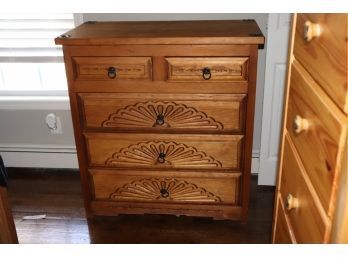 Carved Wood Santa Fe Style Dresser With Metal Accents On Top, Quality Wood Craftsmanship