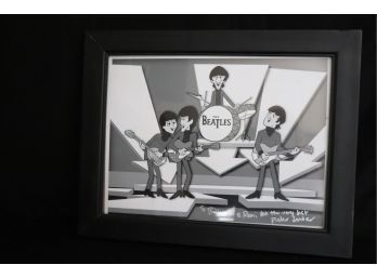 The Beatles Cartoon Art In Frame Signed By Artist Peter Sander
