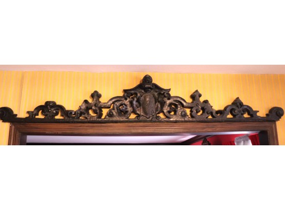 Antique Carved Wood Frieze With Center Crest