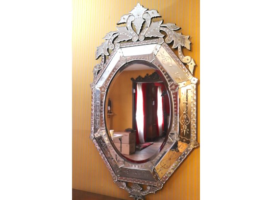 Large Enchanting Venetian Mirror With Engraved Design