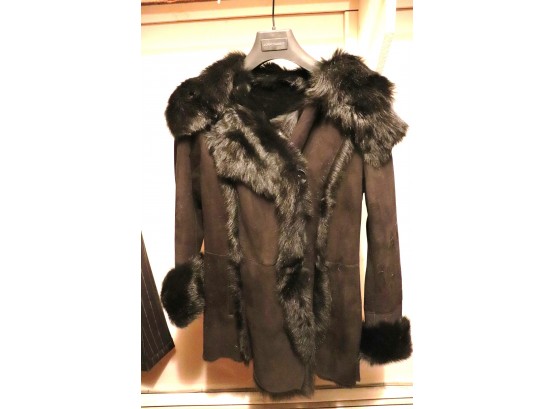 Black Shearling & Fur Coat With Hood Size S-M