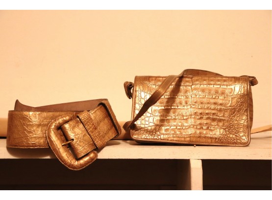 Donna Karan Crocodile Leather Belt & Small Purse