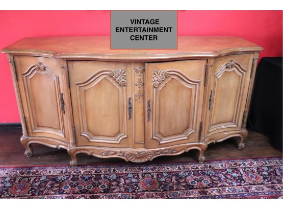 Vintage French Provincial Style Credenza Cabinet With Built In Entertainment Unit