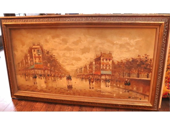 Signed French Street Scene Painting