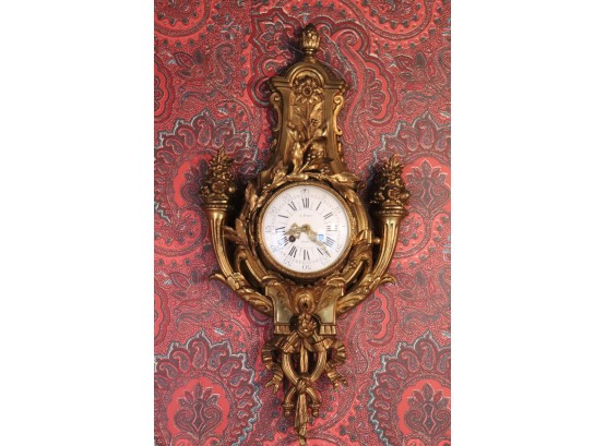 Beautiful Antique French Bronze Cartouche Wall Clock