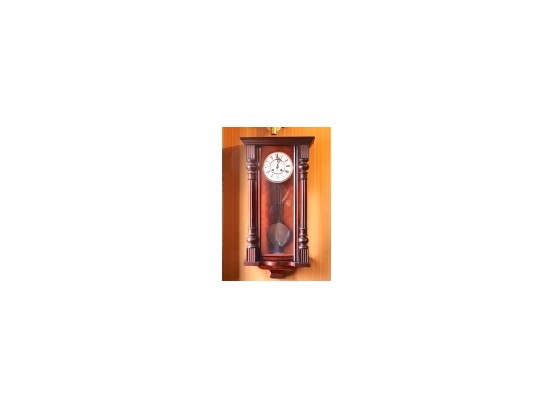 Regulator Wall Clock In Mahogany Column Case With Enamel Face