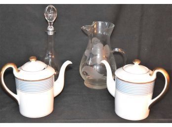 Pair Of Christian Dior Porcelain Teapots & 2 Glass Items