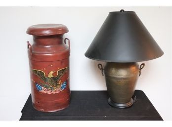 Americana Sheffield Milk Can & Brass Look Metal Lamp