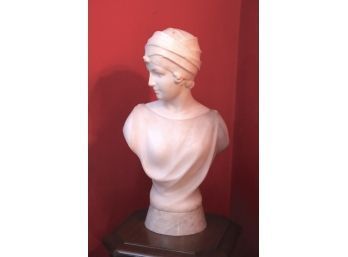 Antique Marble Bust Of Beautiful Woman With Turban, Signed Pugi