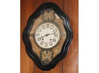Antique French Bakers Clock With Butterflies & Mother Of Pearl