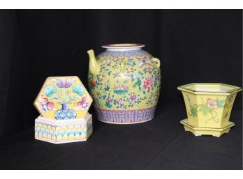 Lot Of Hand Painted Sunny Yellow Porcelain