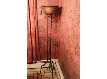 Tall Antique Wrought Iron Plant Stand & Bowl