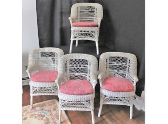 Set Of 4 White Wicker Armchairs