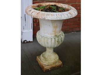 Tall Iron Planter With Outdoor Patina