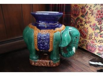 Vintage Hand Painted Ceramic Elephant Garden Seat