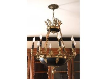Classical Empire Style 8 Light Chandelier In Black & Brass