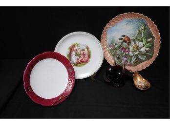 Lot Of Antique Porcelain Plates & 2 Glass Items