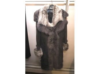 Mid Length Ladies Shearling & Fur Trimmed Coat Size XS