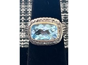Sterling Silver/14K YG Blue Topaz & Diamond Accent Ring