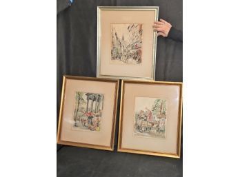 Lot Of 3 Signed Lithographs Of French Street Scenes