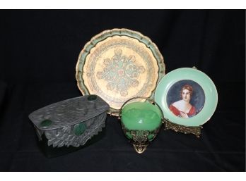 Lot Of Vintage Items With Antique Art Nouveau Box