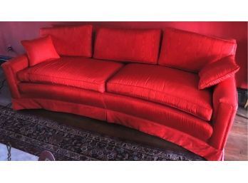 Art Deco Style Curved Front Sofa In Red Moire Fabric