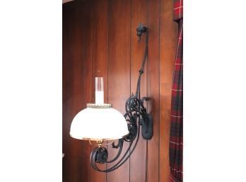 Interesting Wrought Iron Wall Sconce With Milk Glass Shade