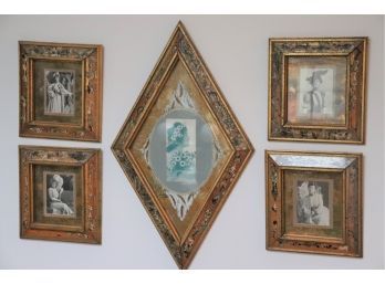 Lot Of 5 Gold Flecked Frames With Photo Prints Of 19th Century Women