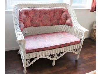 Vintage White Wicker Love Seat & Paisley Pillows