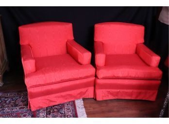 Pair Art Deco Style Club Chairs In Moire Fabric