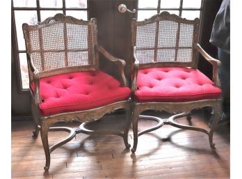Pair Louis XV Style Caned Armchairs