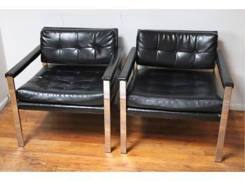 Very Cool MCM Pair Selig Armchairs With Chrome Legs