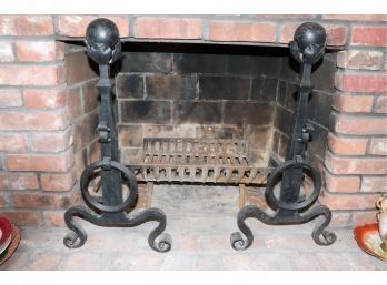 Tall & Impressive Pair Of Wrought Iron Andirons