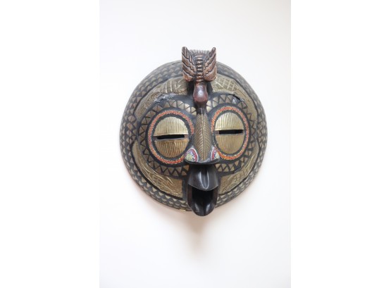 Large Handmade Tribal Travel Mask With Beaded Eyes