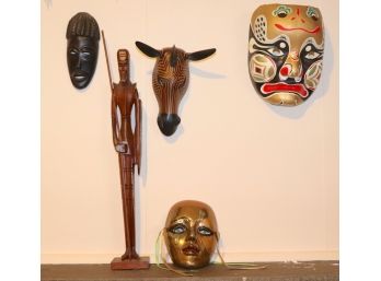 Lot Of Assorted Travel Mask And Wood Carved Figure