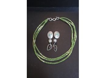 2 Pairs Of Sterling Silver Earrings Glass Beaded Necklace