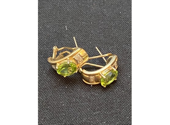 14K YG Pair Of Green Citrine Earrings W/ Diamond Accents