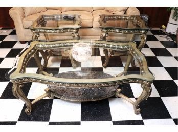Mediterranean Style Coffee Table Set With A Pretty Marble Bottom