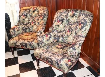 Pair Of Equestrian Themed Accent Chairs With A Tufted Back