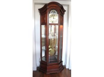 Howard Miller Grandfather Clock, Mirrored Back With Thick Glass Shelves For Display Model 610-441