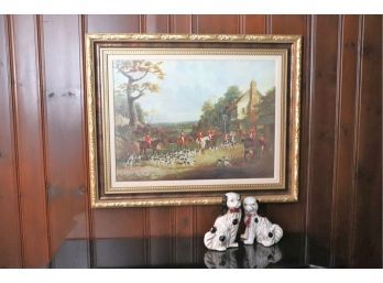 Equestrian Fox Hunt Print Includes A Pair Of Ceramic Dogs
