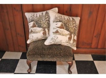 Leopard Print Ottoman & Holiday Pillows By Dash Away Home With Zipper Cover