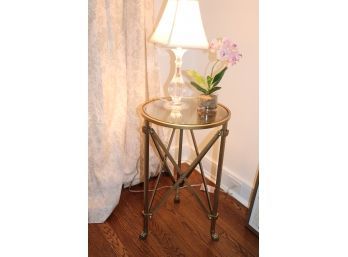Metal & Glass Side Table With A Beveled Edge Includes Small Lamp